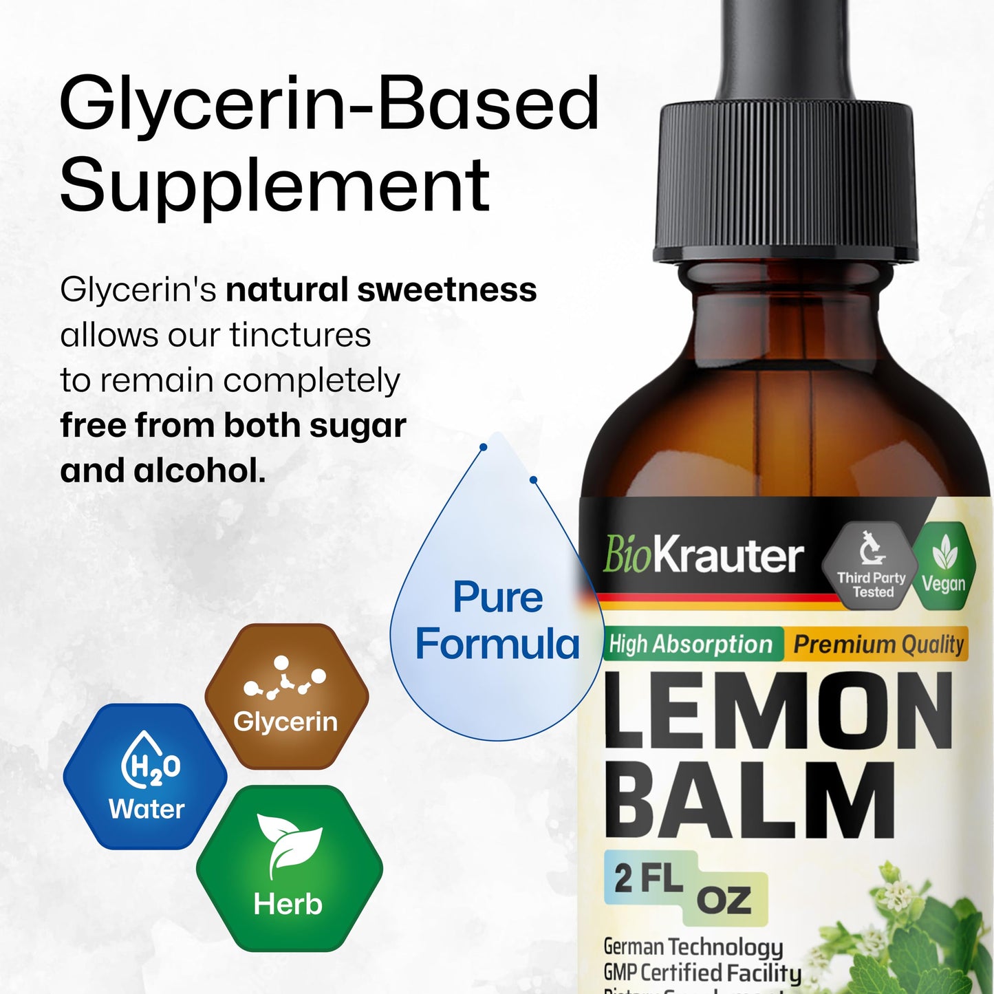 BIO KRAUTER® Lemon Balm Tincture 680 mg – Pure Vegan Melissa Officinalis Extract, 2 Fl Oz, 28 Days of Supply, Calming Sleep Support