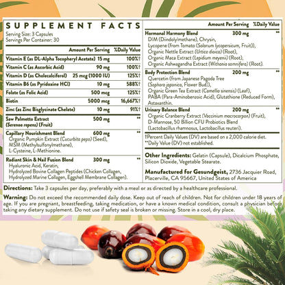 Gesundgeist Saw Palmetto for Women Hair Loss - DHT Blocker with 5-in-1 Blend for Hair Growth, Skin & Nails, Urinary Wellness - Extra Strength Saw Palmetto Supplement - 90 Capsules