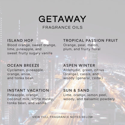 Get Away Gift Set: 6 Premium Fragrance Oils (10ml each) – Island Hop, Ocean Breeze, Tropical Passion Fruit, Aspen Winter, Instant Vacation, Sun & Sand