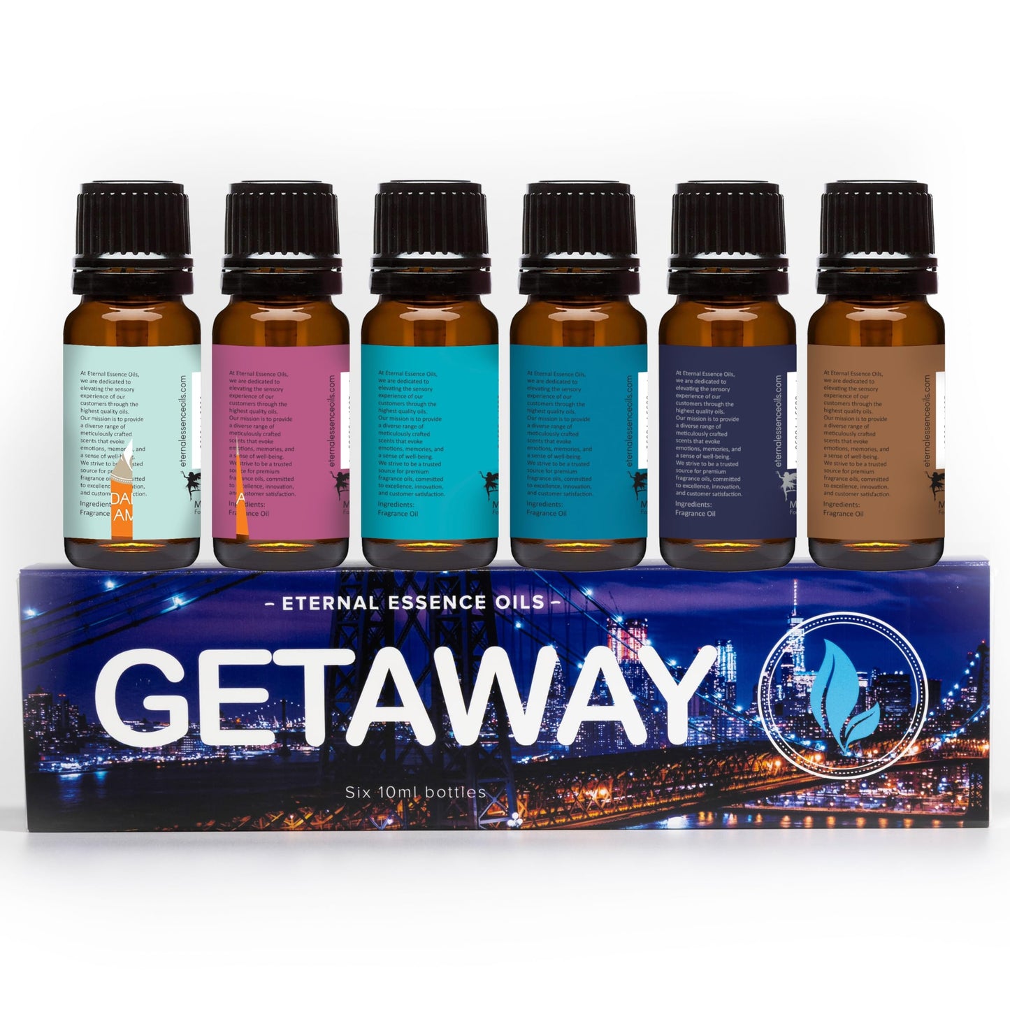 Get Away Gift Set: 6 Premium Fragrance Oils (10ml each) – Island Hop, Ocean Breeze, Tropical Passion Fruit, Aspen Winter, Instant Vacation, Sun & Sand