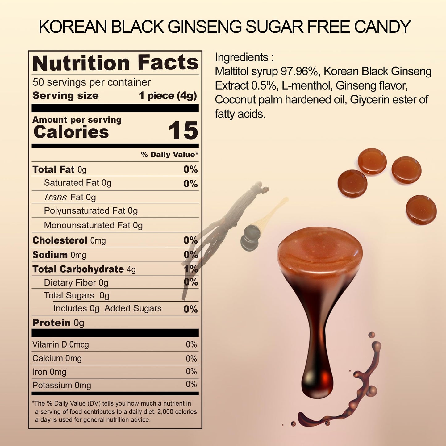 GeumHeuk Korean Panax Black Ginseng Candy – Sugar Free, No Corn Syrup, Energy Candy (400g)
