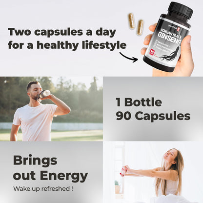 GeumHeuk Korean Black Panax Ginseng Capsule 1000mg - 90 Vegan Capsules Non GMO, High Ginsenosides, High Absorption Rate, Enhance Immunity, Mental Performance, Stamina & Energy, Men & Women