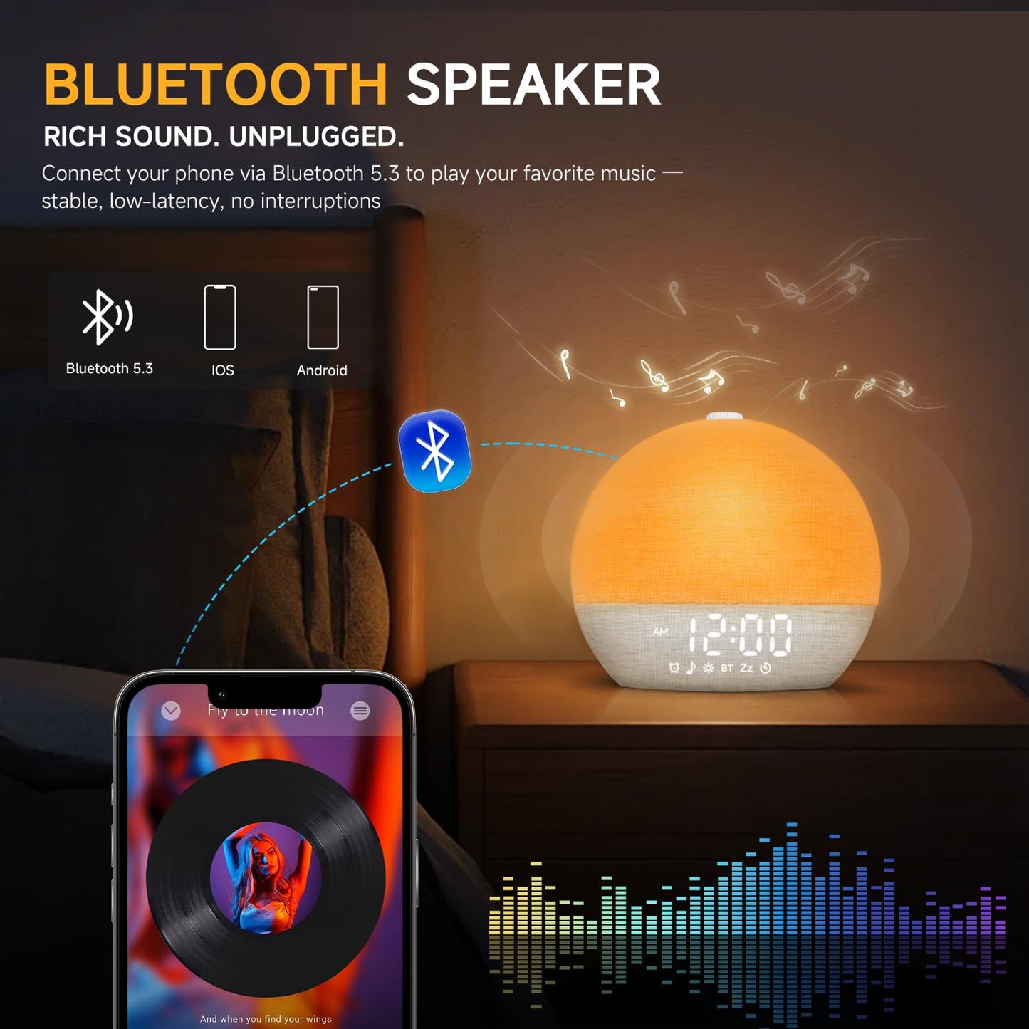 Geuuap Sunrise Alarm Clock with White Noise & Sleep Lights | Gentle Wake-Up, Bluetooth Speaker, Screen-Free