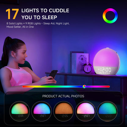 Geuuap Sunrise Alarm Clock with White Noise & Sleep Lights | Gentle Wake-Up, Bluetooth Speaker, Screen-Free
