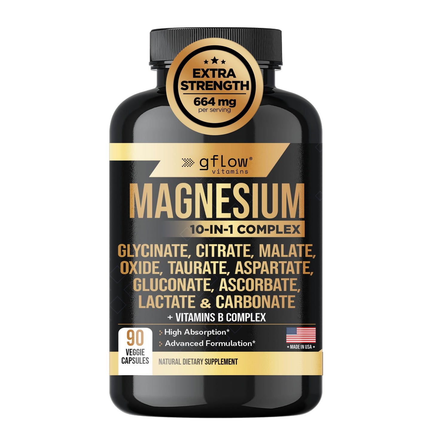 Gflow Magnesium Complex 10-in-1: Glycinate, Citrate, Malate + B Vitamins
