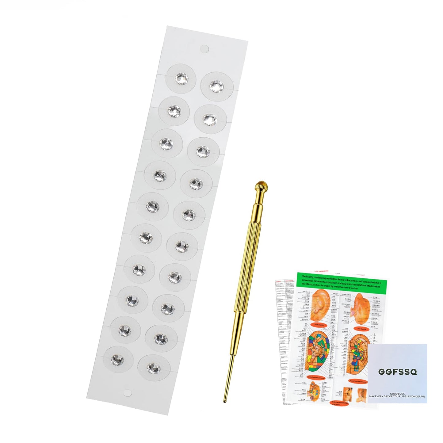 GGFSSQ Ear Seed Kit - 20 Pieces, Chart & Brass Probe for Balance