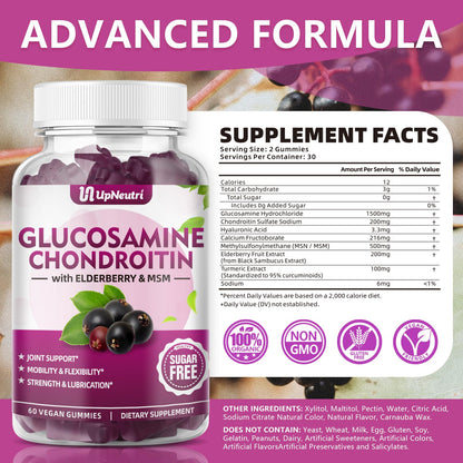 GGlucosamine Chondroitin Gummies Sugar Free – Extra Strength 1500mg + Turmeric, Joint Support (120 Count x2)