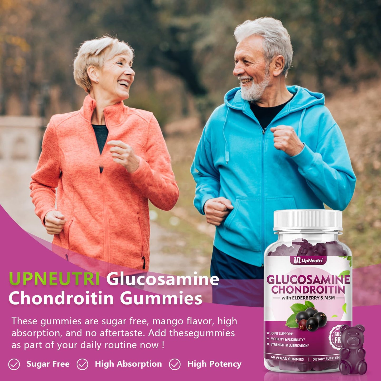 GGlucosamine Chondroitin Gummies Sugar Free – Extra Strength 1500mg + Turmeric, Joint Support (120 Count x2)
