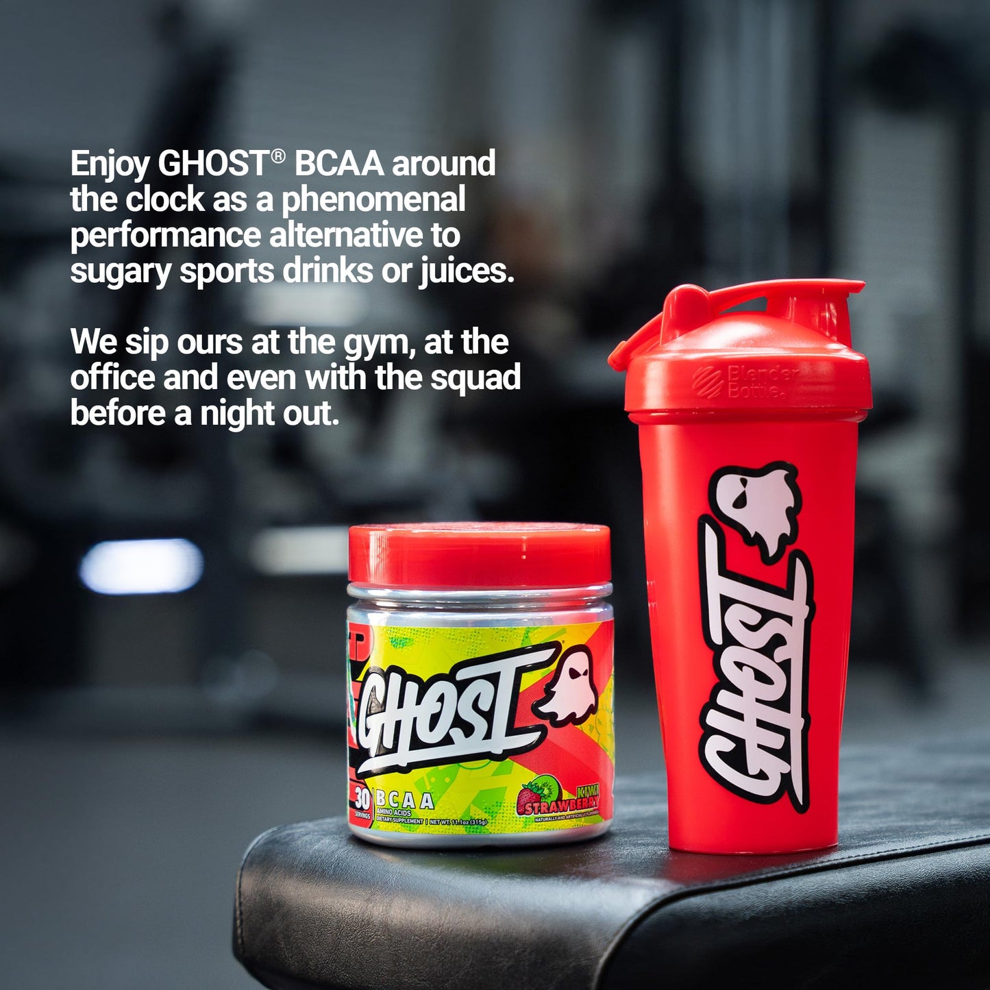 Ghost BCAA Powder Kiwi Strawberry – 7G BCAAs, Sugar-Free, 30 Servings | Pre/Intra/Post Workout