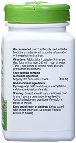 Nature's Way Slippery Elm Bark - 100 Vegetarian Capsules (2 Pack) | TRU-ID Certified, Non-GMO Project Verified