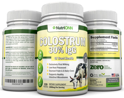 Colostrum 1000mg | 120 Capsules | 30% IgG | First Milking US Dairy
