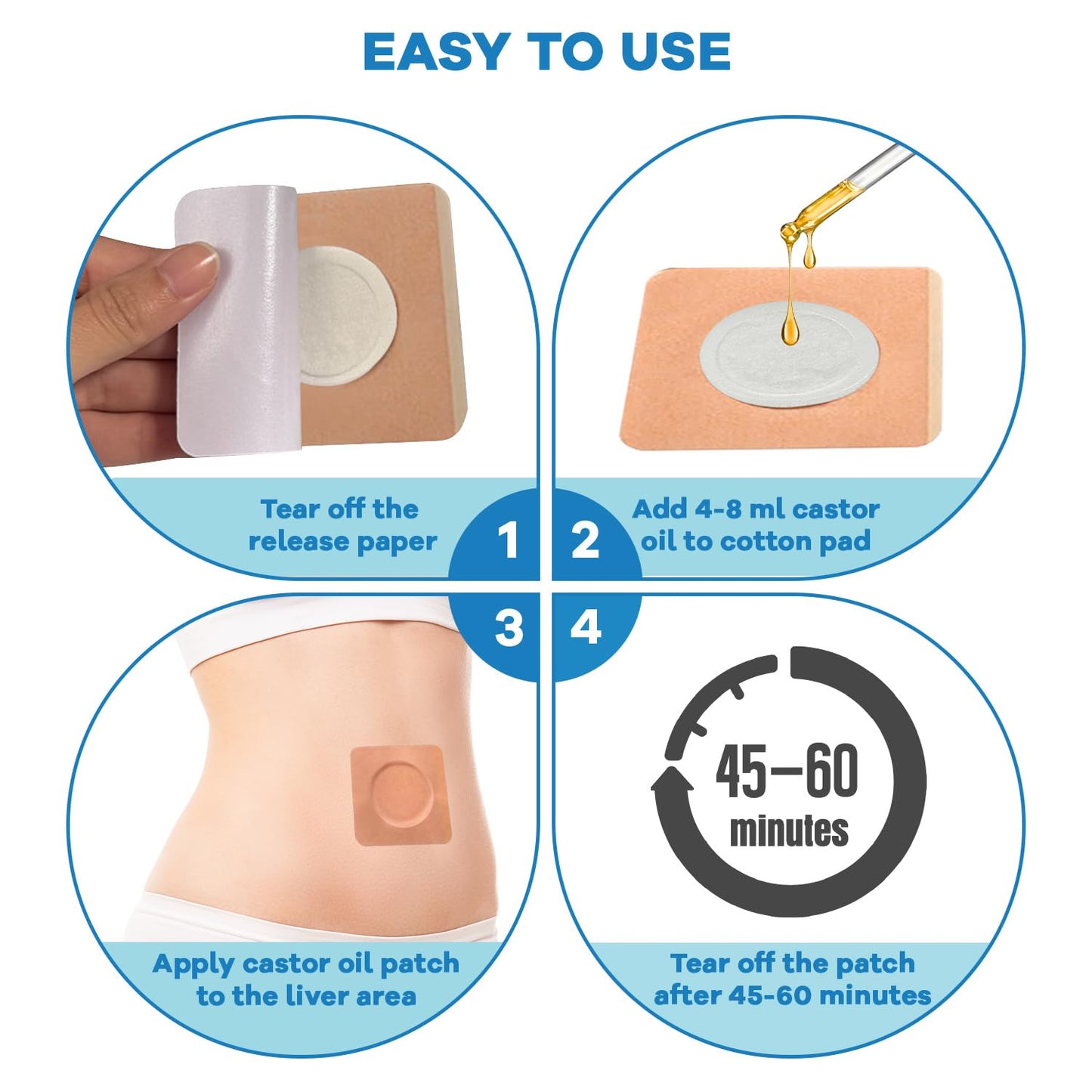 32 Pcs Castor Oil Belly Button Patches – Anti-Leakage Disposable Pack Wrap