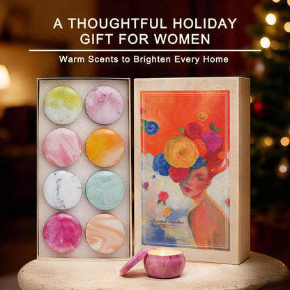Candles 8 Pack - French Artistic Scented Gift Set for Women - Paris-Inspired