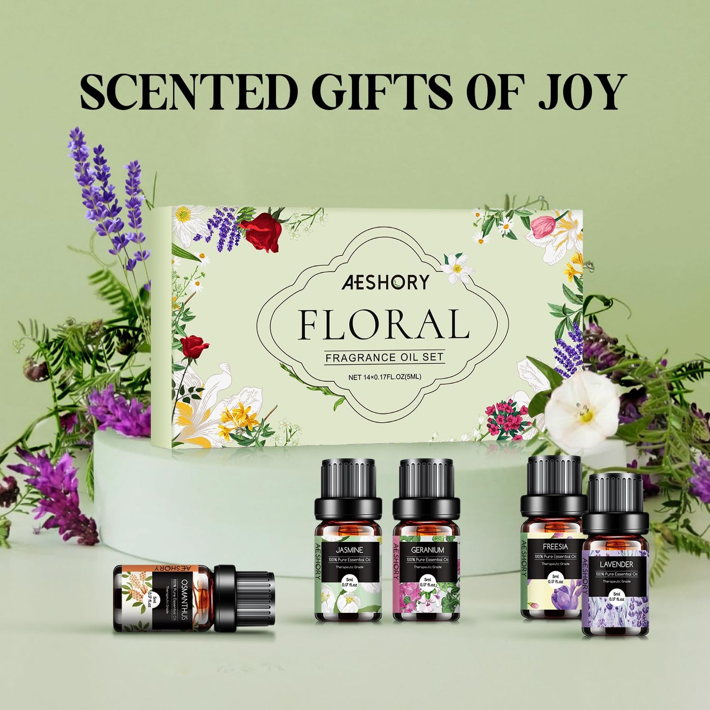 Floral Essential Oils Set - 14 Pcs for Diffusers, Aromatherapy & Candle Making | Lavender, Rose, Jasmine