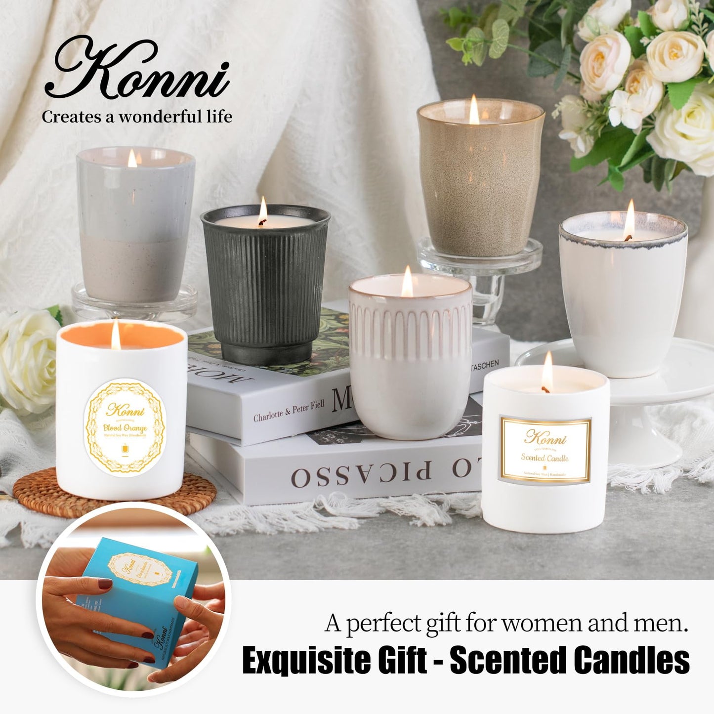 9oz White Soy Scented Candle – Lavender Aromatherapy Jar, Ceramic Cup 7 (Non-Toxic Gift)