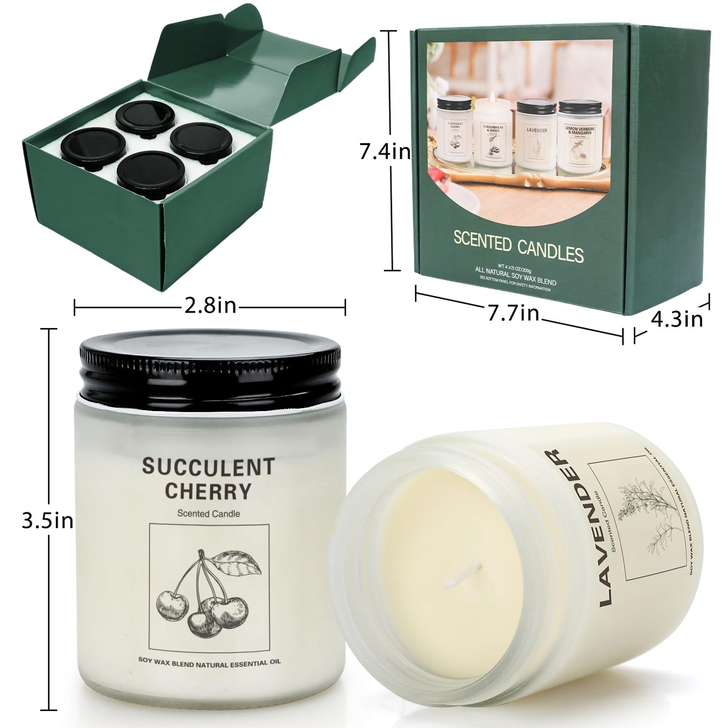 4 Pack Soy Wax Scented Candles Gift Set – Lavender, Orange & Lemon Verbena