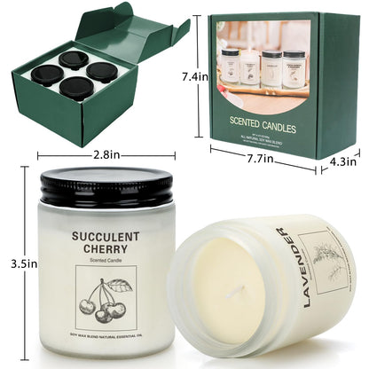 4 Pack Soy Wax Scented Candles Gift Set – Lavender, Orange & Lemon Verbena