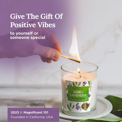 Magnificent 101 Soy Candle Set of 3 – Sage & Lavender, 3.5 oz Glass Jars, 42-Hour Burn