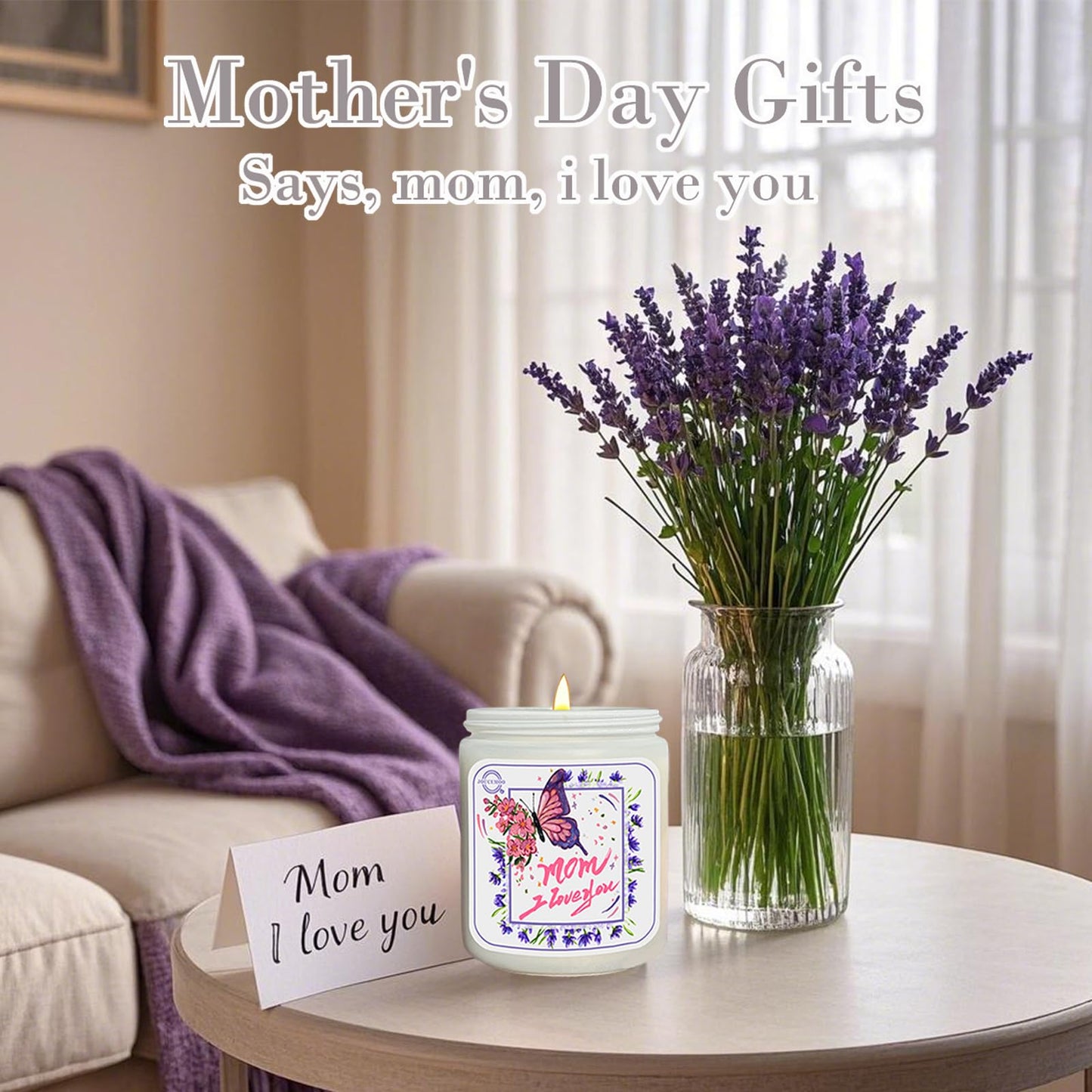 Christmas Gifts for Mom - Lavender Eucalyptus Soy Wax Candle | 50-Hour Burn