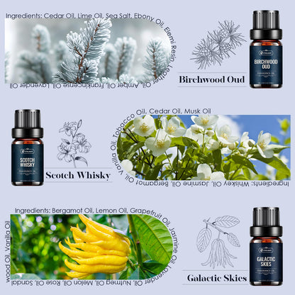Men Essential Oils Set - Top 6 Gentlemen's Fragrance Oils for Diffuser, Candle & Soap Making