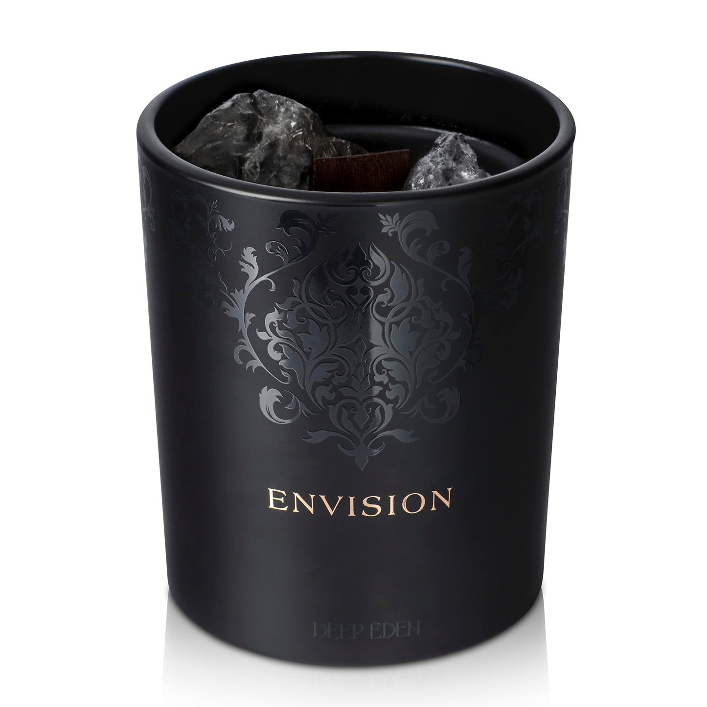 Black Orchid & Pine Moss Crystal Candle – Luxury Manifestation with Quartz Crystals (7.4oz)