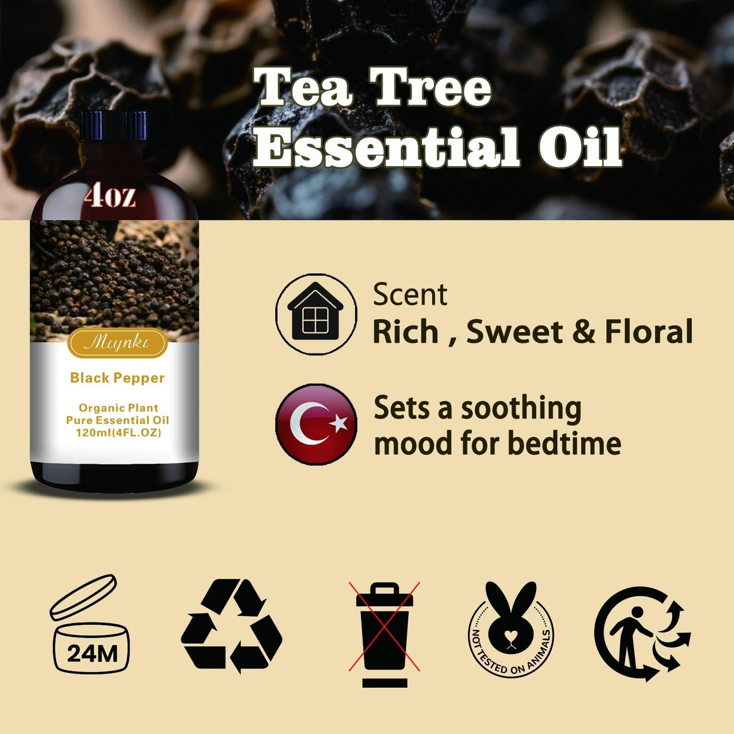 Black Pepper Essential Oil 4.33oz (130ml) – 100% Pure Fragrance Oil for Diffusers, Candles & Soap