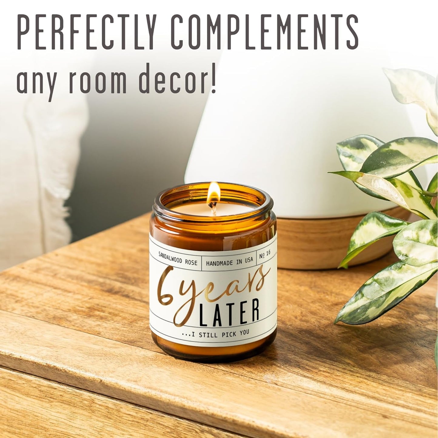 6th Anniversary Soy Candle – Sandalwood Rose, 50hr Burn, USA Made Gift for Wife