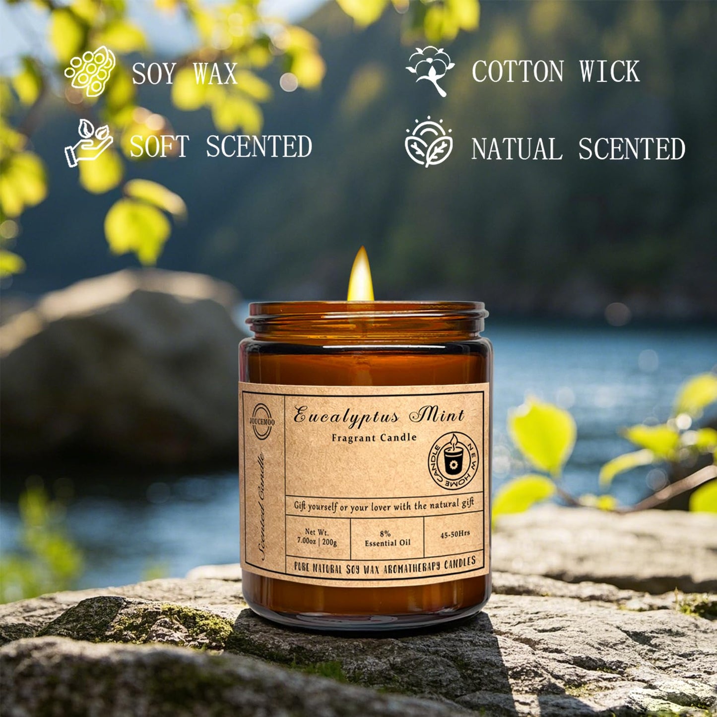 Scented Candles 7oz Eucalyptus Mint – Soy Wax Aromatherapy, Long-Lasting, Non-Toxic