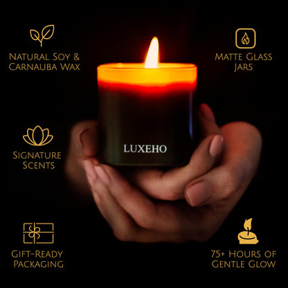 Luxury Scented Candle Gift Set 3-Pack | Champagne, Sandalwood & Amber | Clean Soy Wax