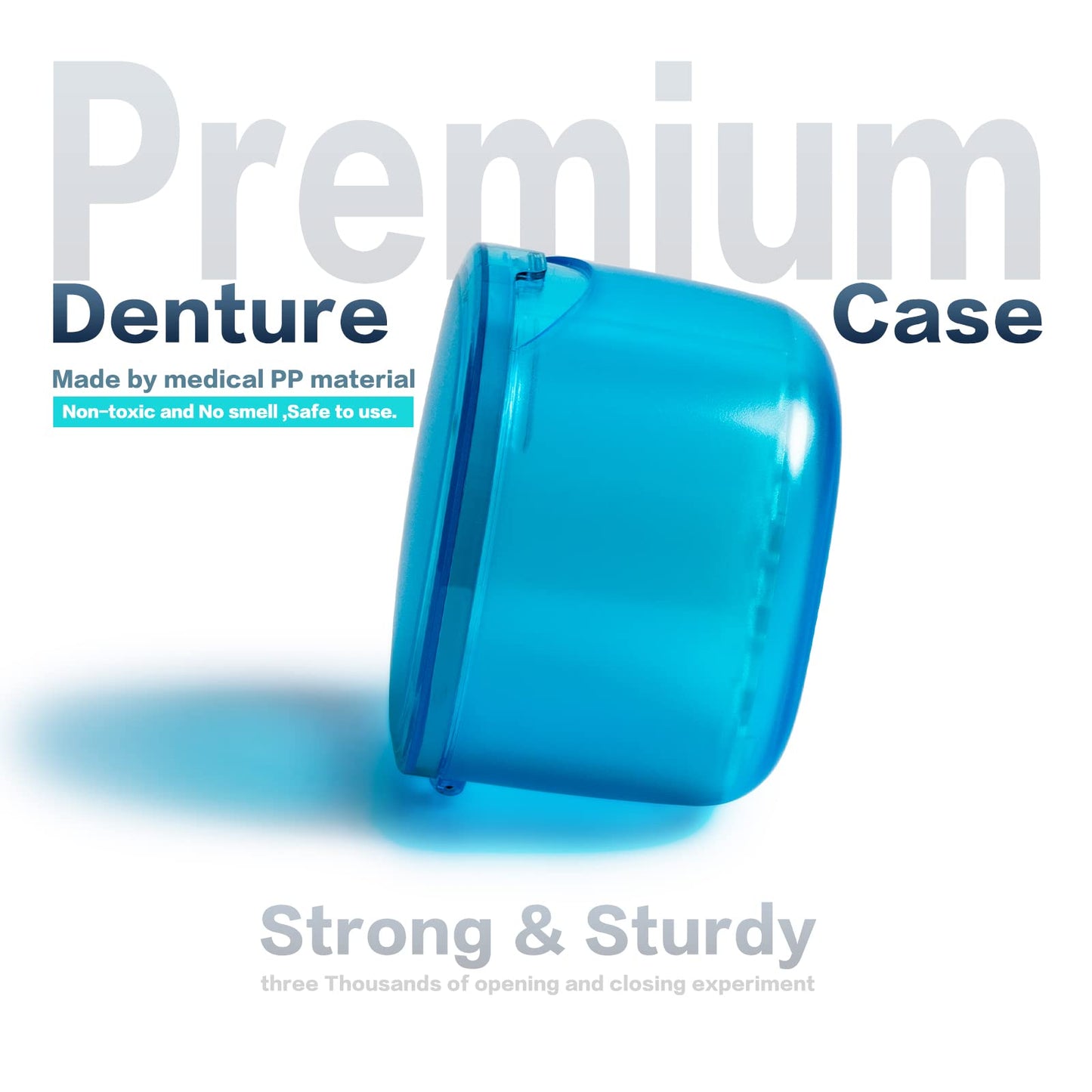 No-Leak Denture Bath Case | Retainer & Mouth Guard Cleaning Box (Transparent Blue)
