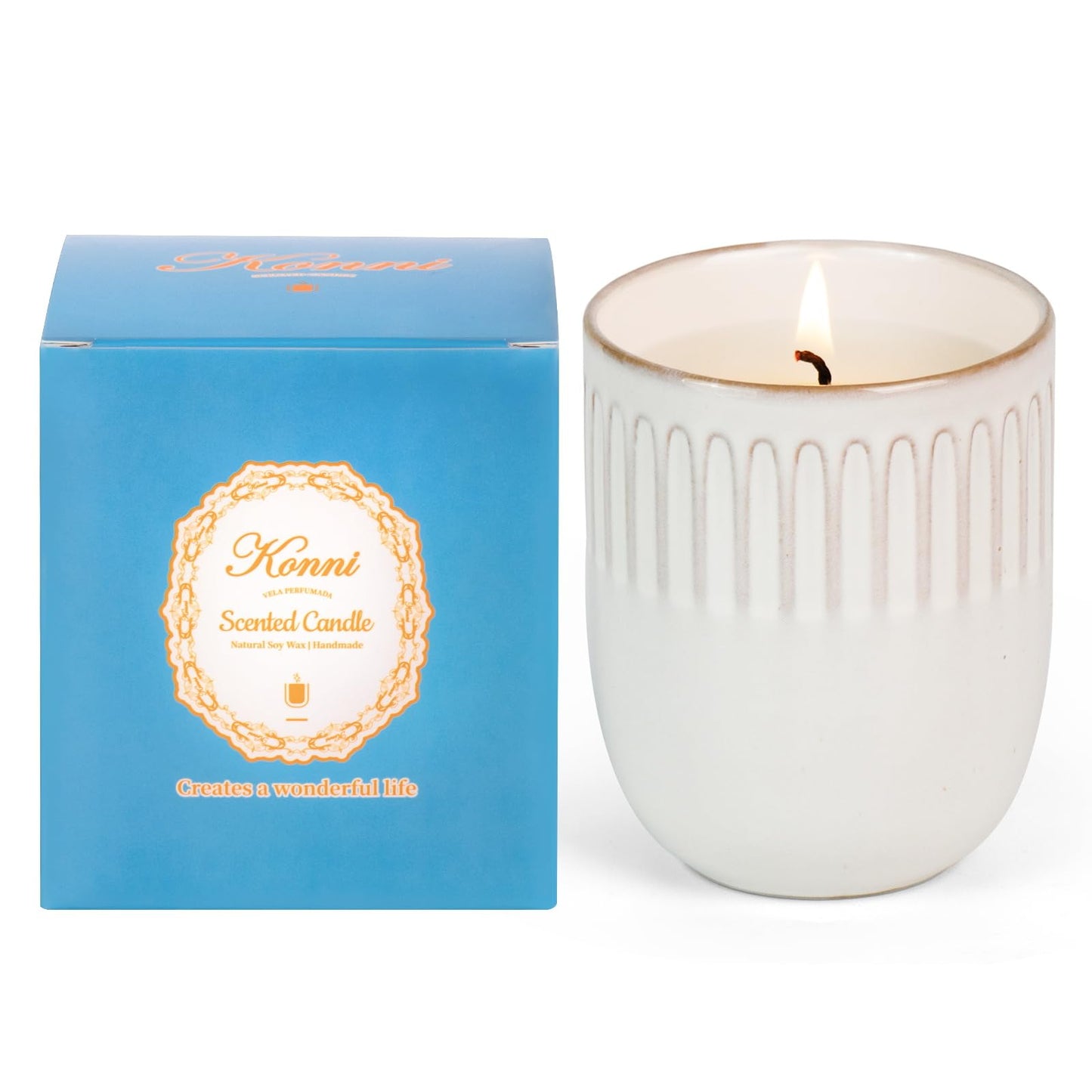 9oz White Soy Scented Candle – Lavender Aromatherapy Jar, Ceramic Cup 7 (Non-Toxic Gift)