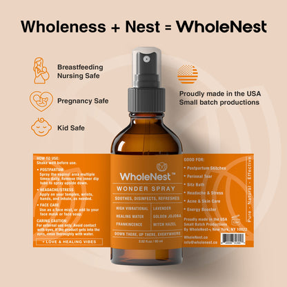 WholeNest Wonder Spray – All-Natural Perineal Care for Postpartum & Birth Recovery (60 ml)
