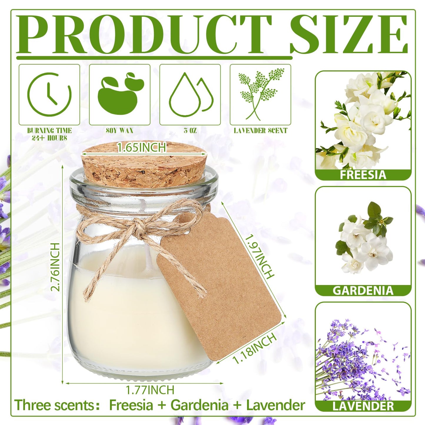 MTLEE 50 Pcs Wedding Jar Candles – Natural Soy Wax with DIY Tags (Freesia/Gardenia/Lavender)