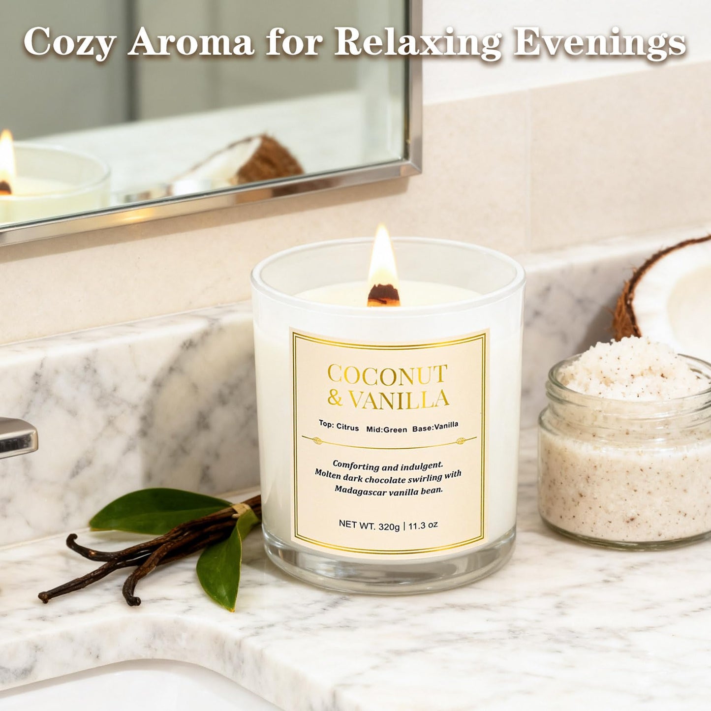 2 Pack Wood Wick Coconut & Vanilla Candle Gift Set | Soy Wax Candles