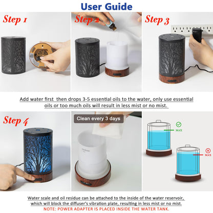 Oil Diffuser with Essential Oils Set – 150ml, 7-Color Night Light, Auto Shut-Off