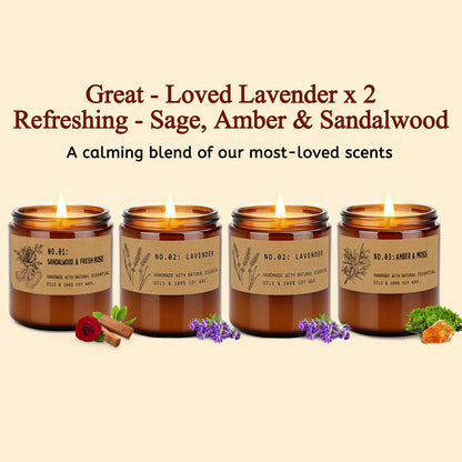 Large 9 oz Scented Candle Gift Set – 10% EO, Amber Jars (4-Pack)