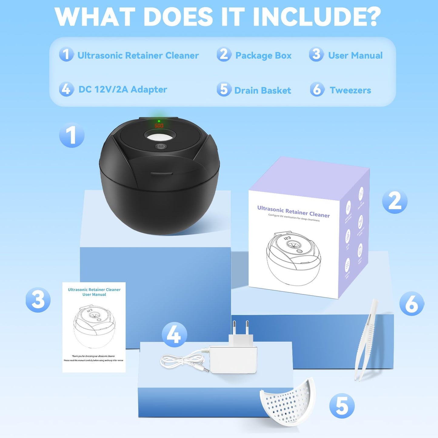 Ultrasonic Retainer Cleaner 45kHz – 4 Modes, 200ml, Denture & Jewelry
