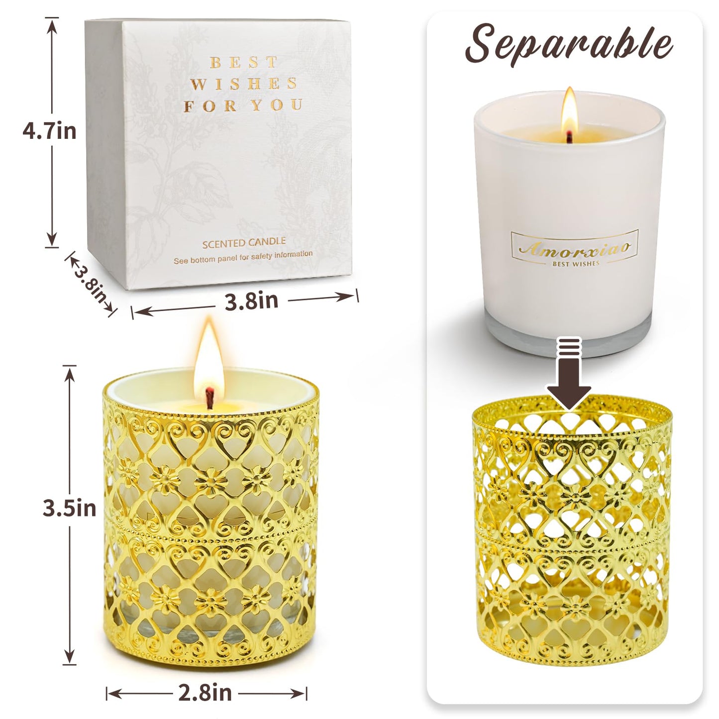 6 Pack Scented Candles with Gold Holders - 120 Hours Total