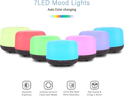 300ML Remote Control Essential Oil Diffuser with 7-Color LED Lights, Auto-Off, Timer - Ultrasonic Humidifier