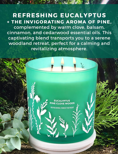 GIFTAWAY Eucalyptus Pine & Clove Balsam 3-Wick Soy Candle – Clean-Burning 14.5 oz, Cozy Winter Forest Ambience