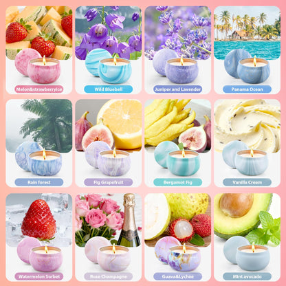 Gifts for Women - 12 Pack Scented Candles Gift Set | 2.5oz Soy Wax (320+ Hours)