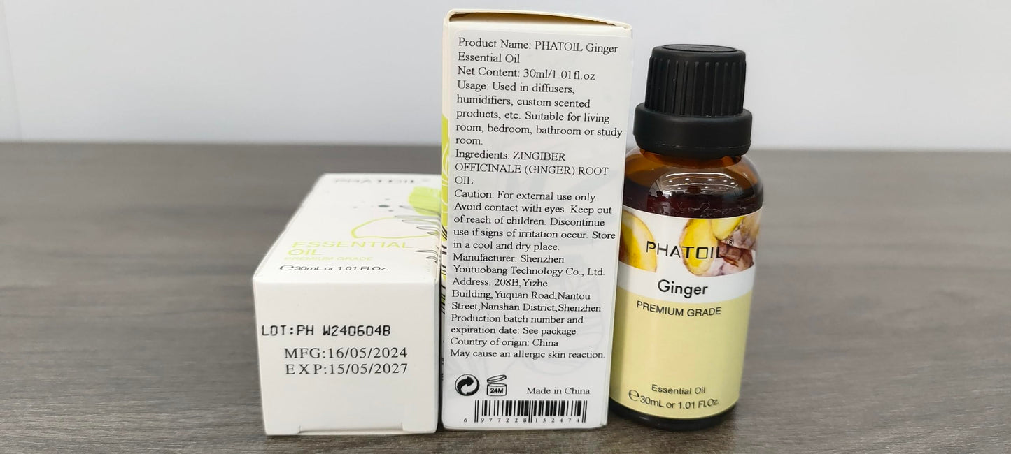 Ginger Essential Oil 30ML | PHATOIL Pure Essential Oil Singles for Aromatherapy, Diffusers, DIY Candles & Soaps