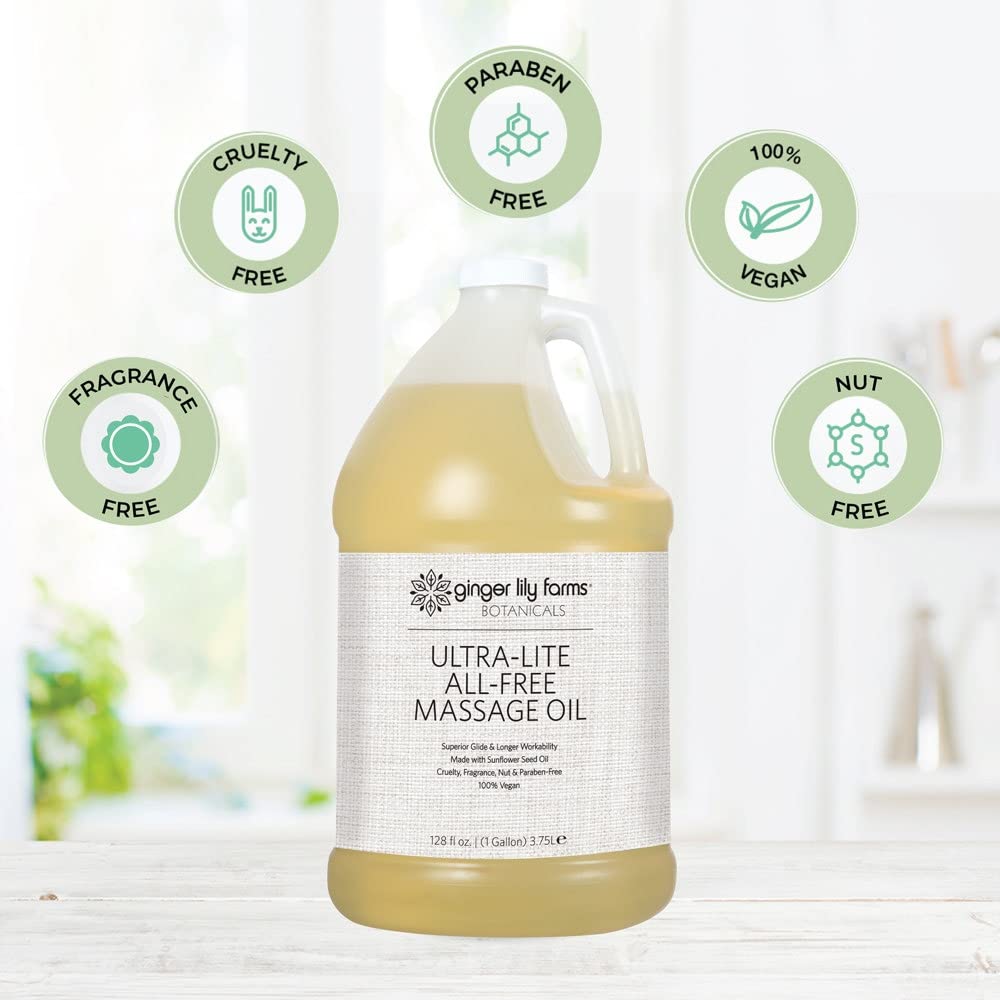 Ginger Lily Farms Ultra-Lite Massage Oil – 1 Gallon, Vegan & Cruelty-Free