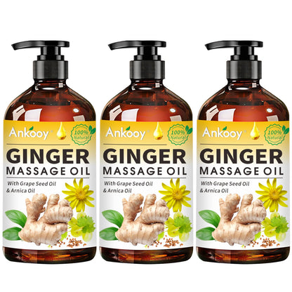 3 Pack Ginger Massage Oil – Arnica, Vitamin E & Grape Seed | Lymphatic Drainage | 100% Natural Ginger