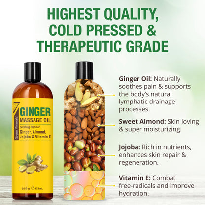 Seven Minerals Ginger Massage Oil for Lymphatic Drainage – 16 oz – Therapeutic Grade Essential Oils