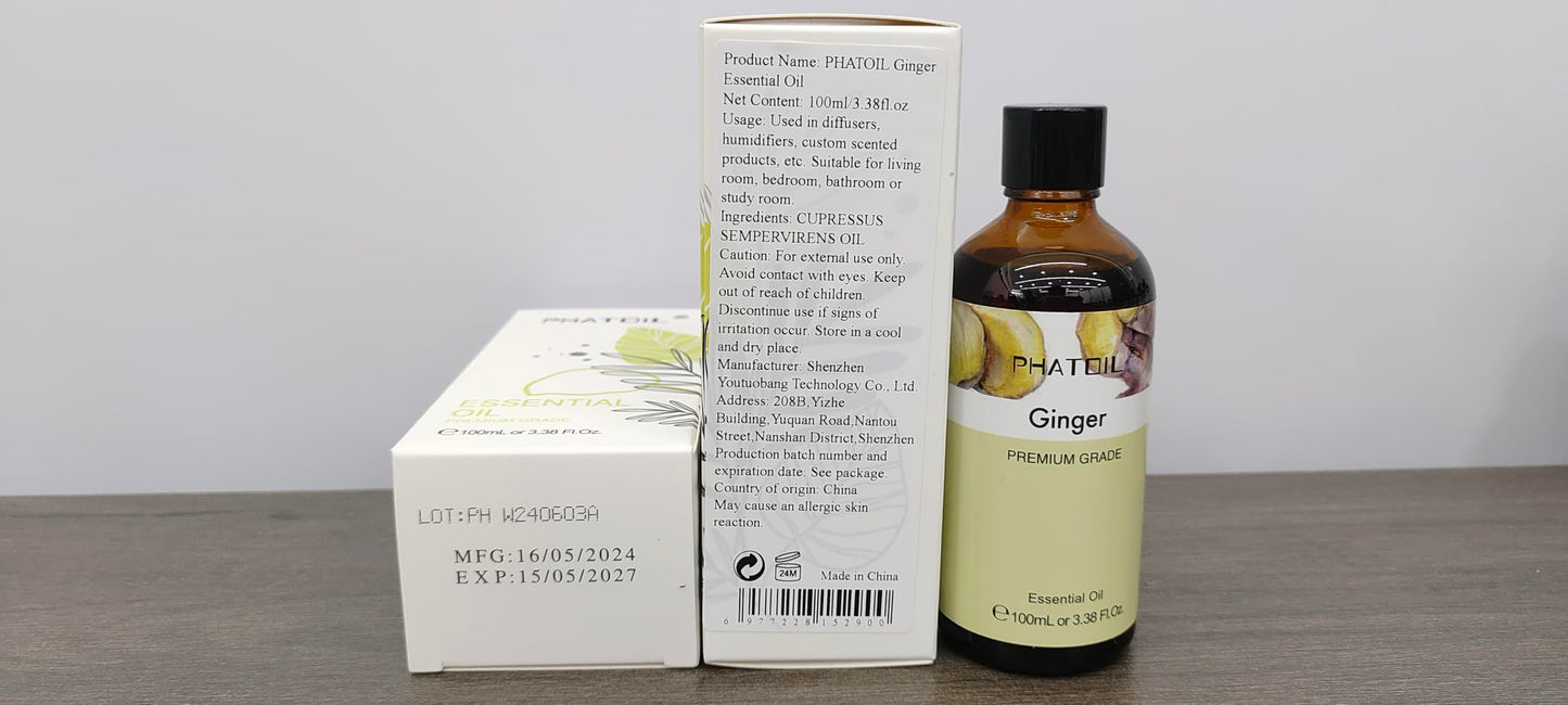 Ginger Essential Oil 100ml | PHATOIL Aromatherapy for Diffusers & DIY