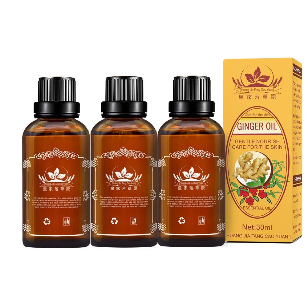 3 Pack Lymphatic Drainage Ginger Oil – Ginger Massage Oil to Promote Blood Circulation, Suitable for Body Massage