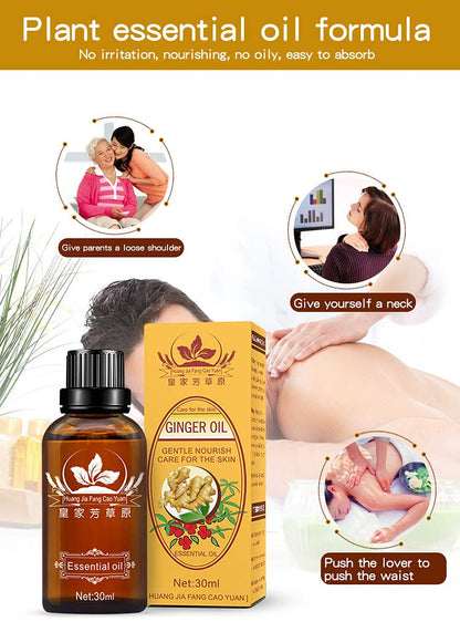 3 Pack Lymphatic Drainage Ginger Oil – Ginger Massage Oil to Promote Blood Circulation, Suitable for Body Massage