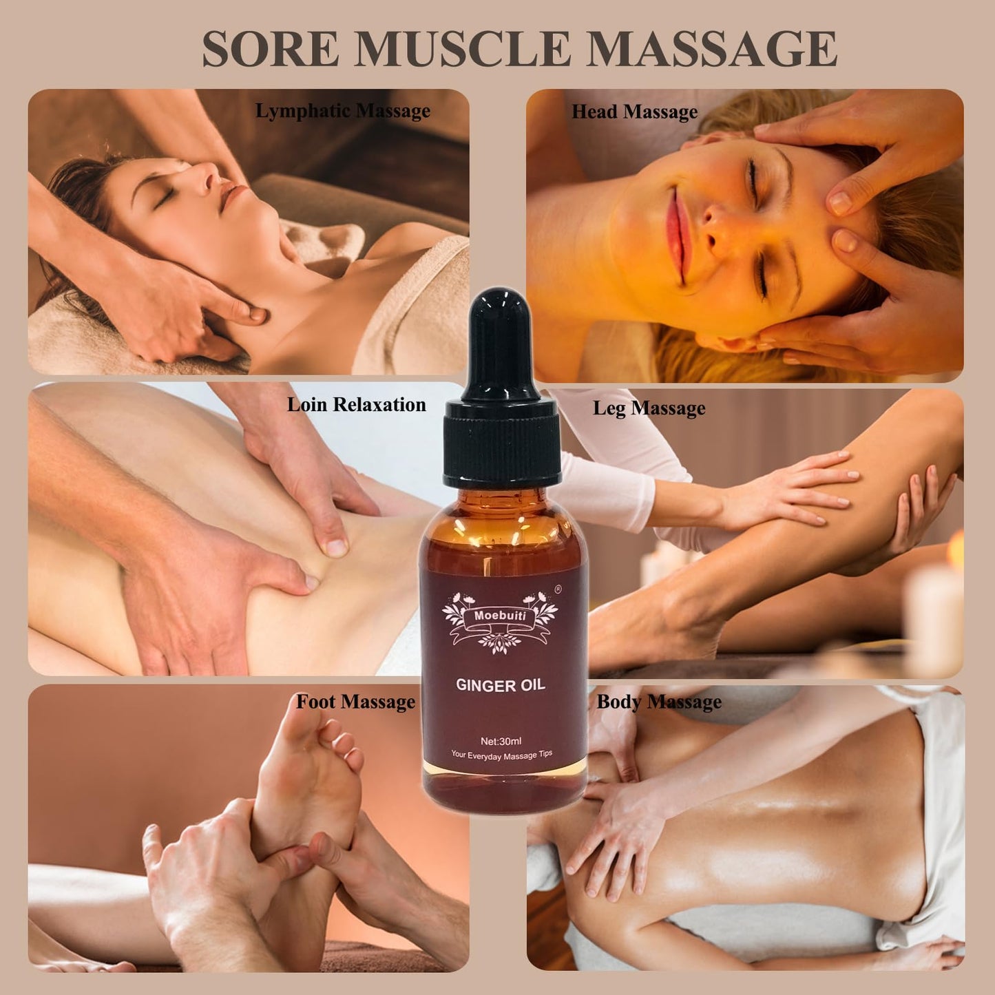 Ginger Oil – Pure Ginger Essential Oil (30ml x5) for Massage & Lymphatic Drainage