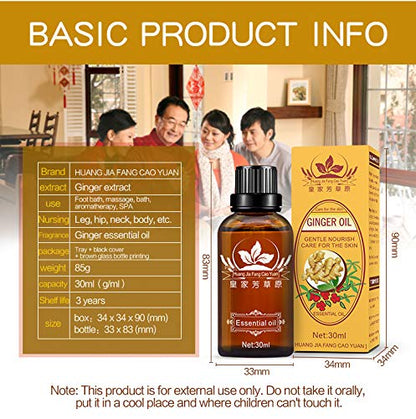 3-Pack Ginger Oil for Lymphatic Drainage – Promote Blood Circulation & Metabolism | SPA Massage Oil